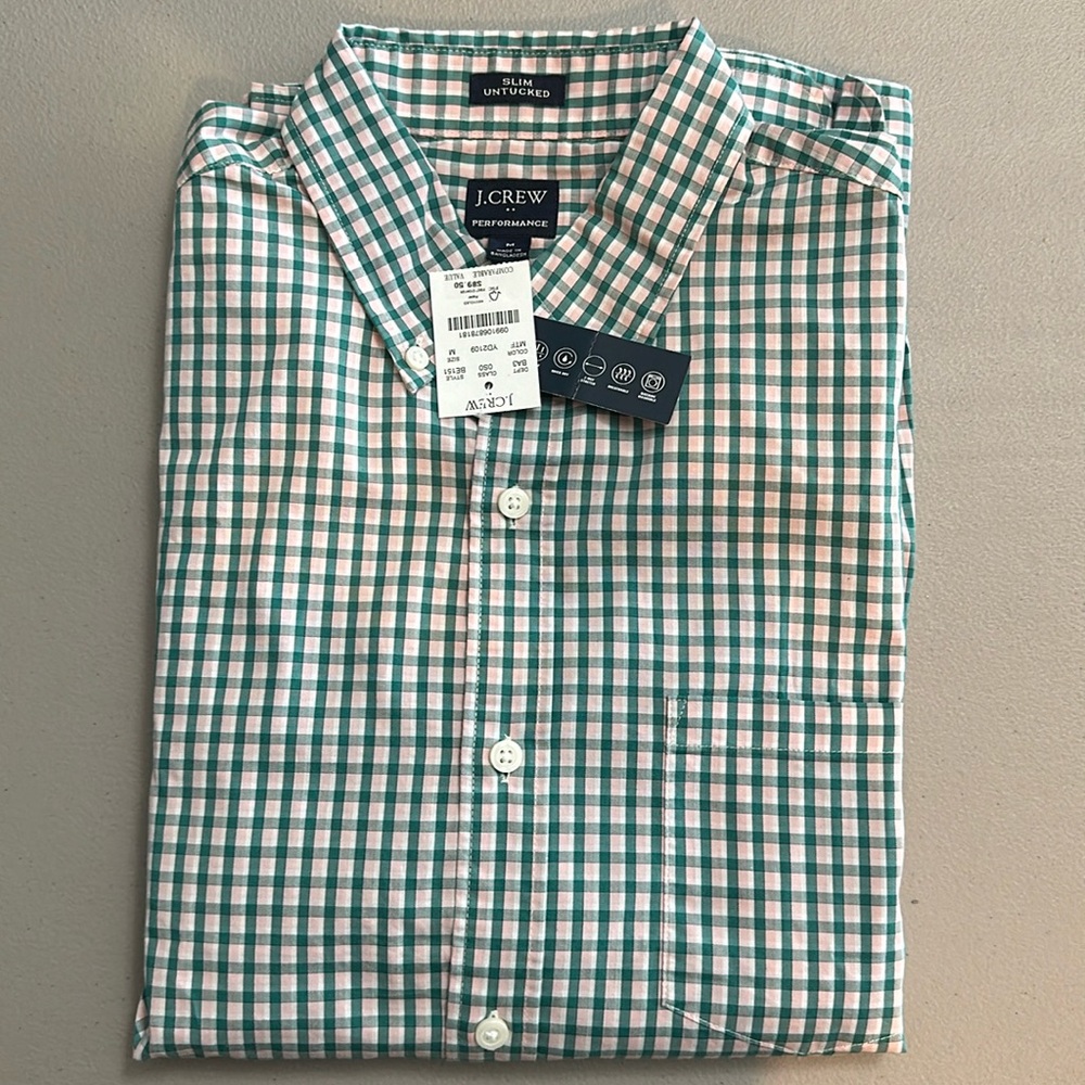 J. Crew performance men's button up dress shirt, size medium NWT